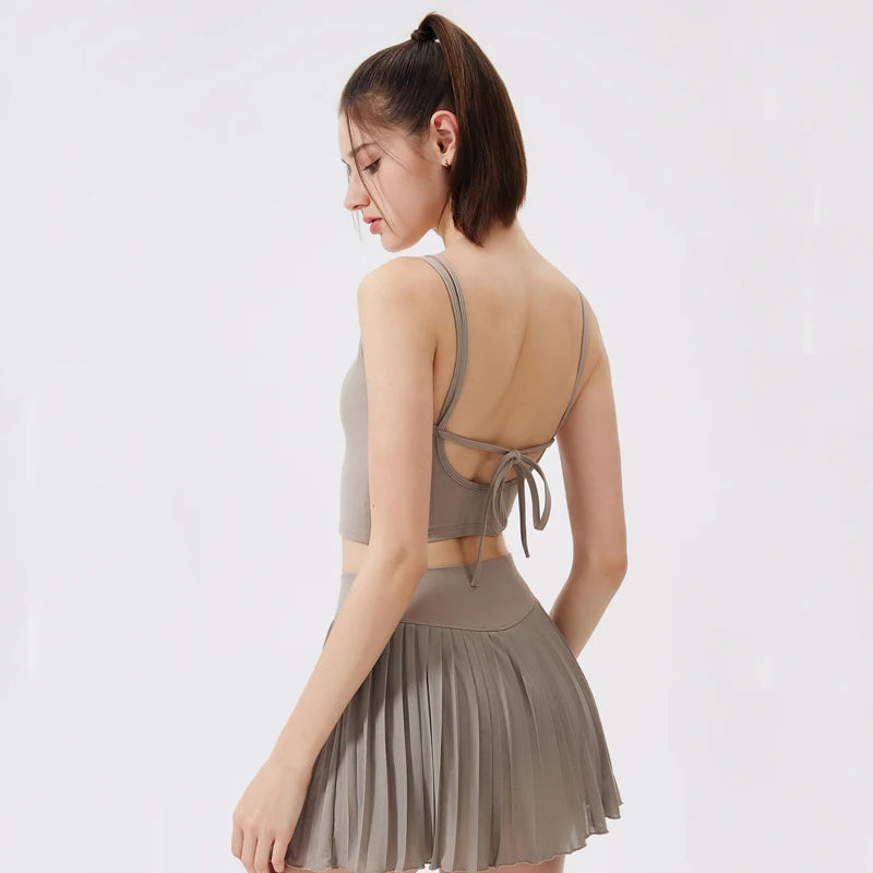 Women's Two-Piece Fitness Yoga Set - Summer Tennis Shorts & Top