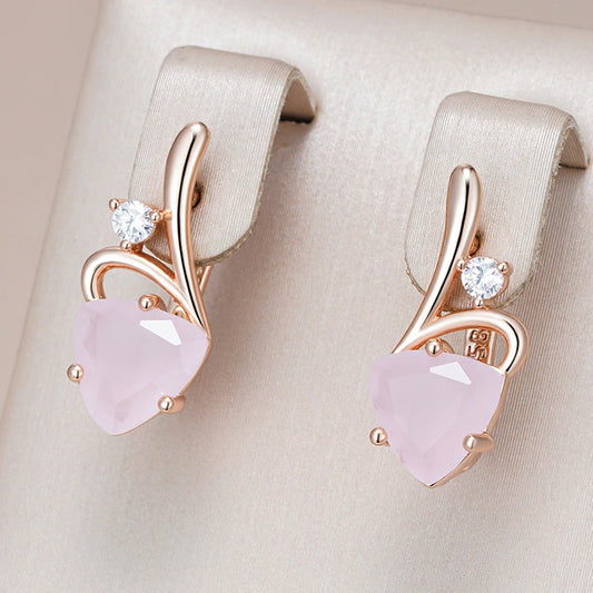 Women 585 Rose Gold Colour  Pink Natural Zircon Drop Earrings