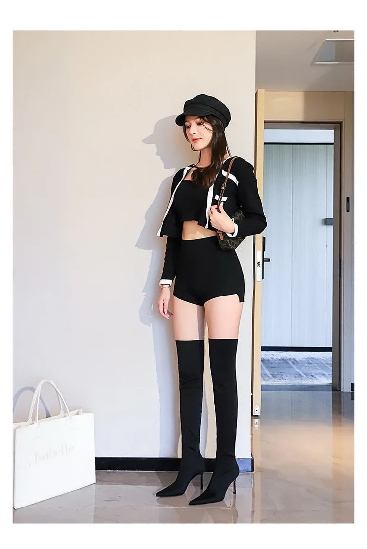 Satin Over-the-Knee Boots - Pointed Toe High Heel Elastic Autumn Winter Boots