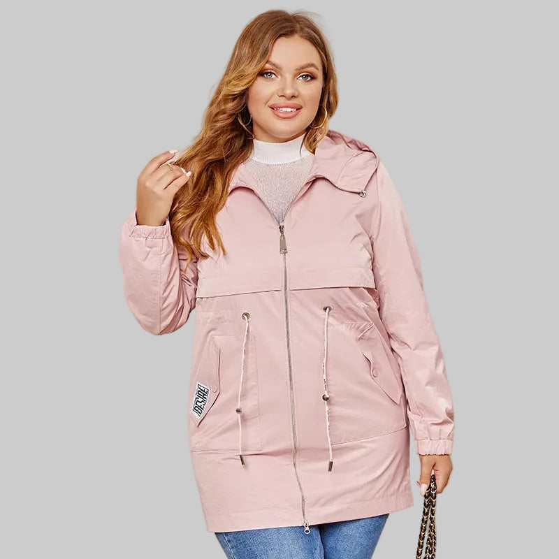 Women's Hooded Trench Coat - Plus Size Casual Windbreaker