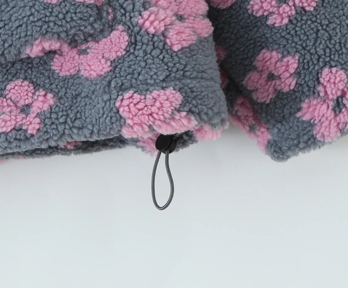 Lambswool Floral Sweatshirt - High Neck Long Sleeve Warm Pullover