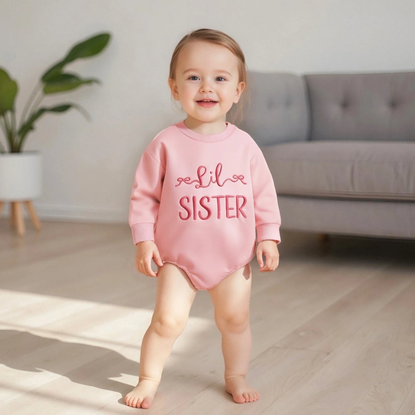 Baby Fall Romper - Letter Embroidery Long Sleeve Round Neck Jumpsuit