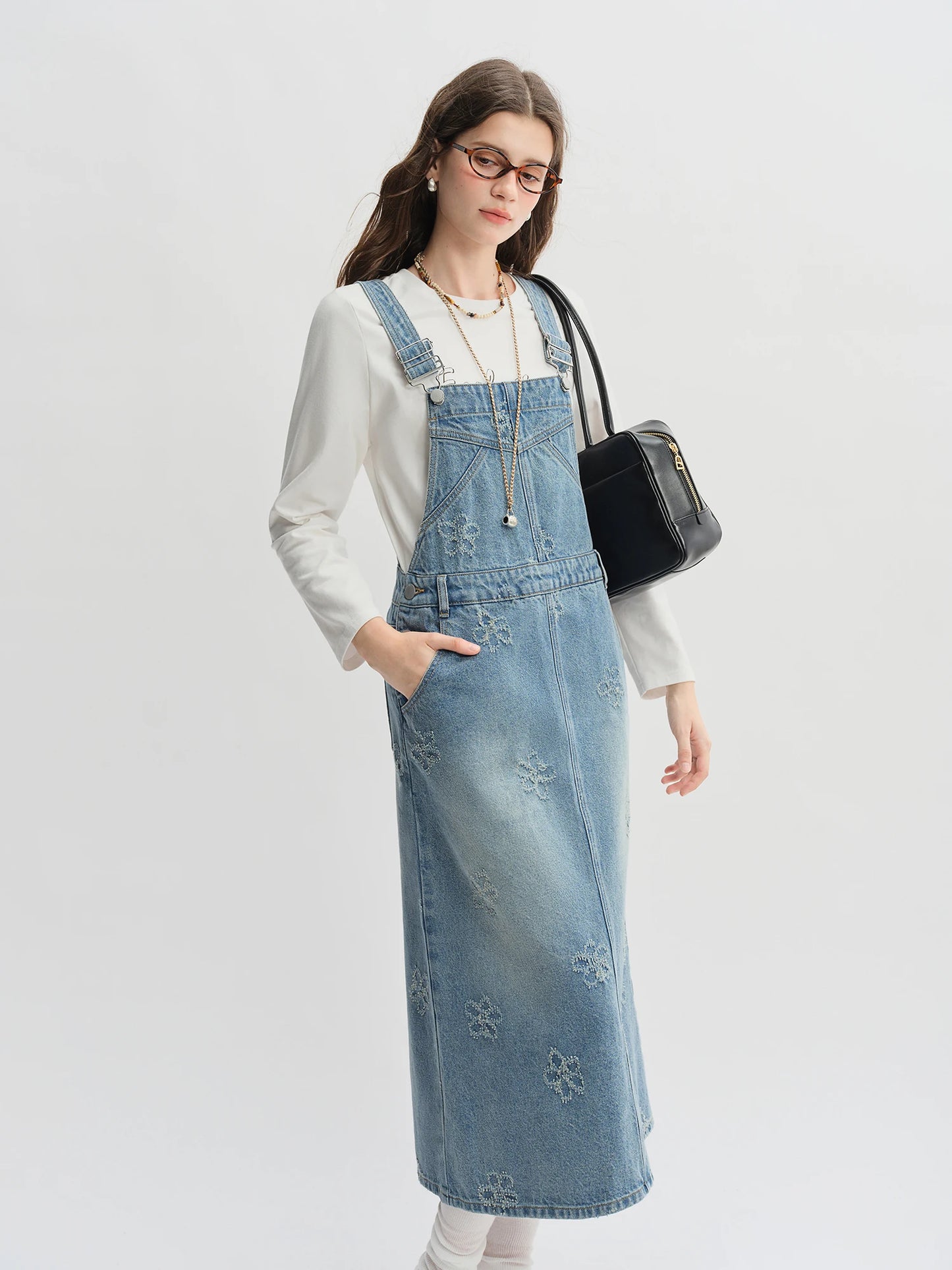 Women's Fringed Denim Jacket & Suspender Skirt Set