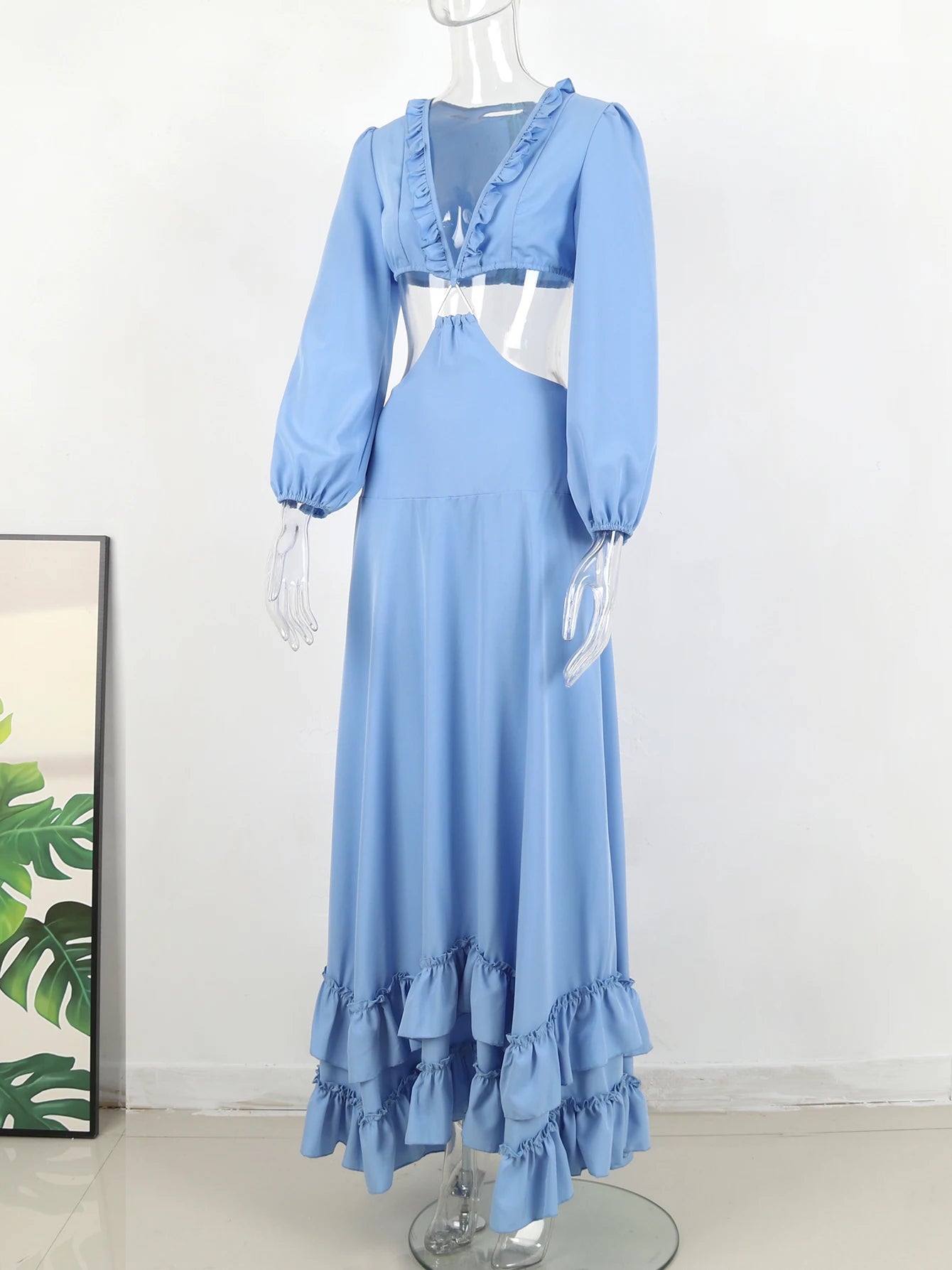 Women's Deep V Neck  Cover ups Bandage Beachwear Long Dress