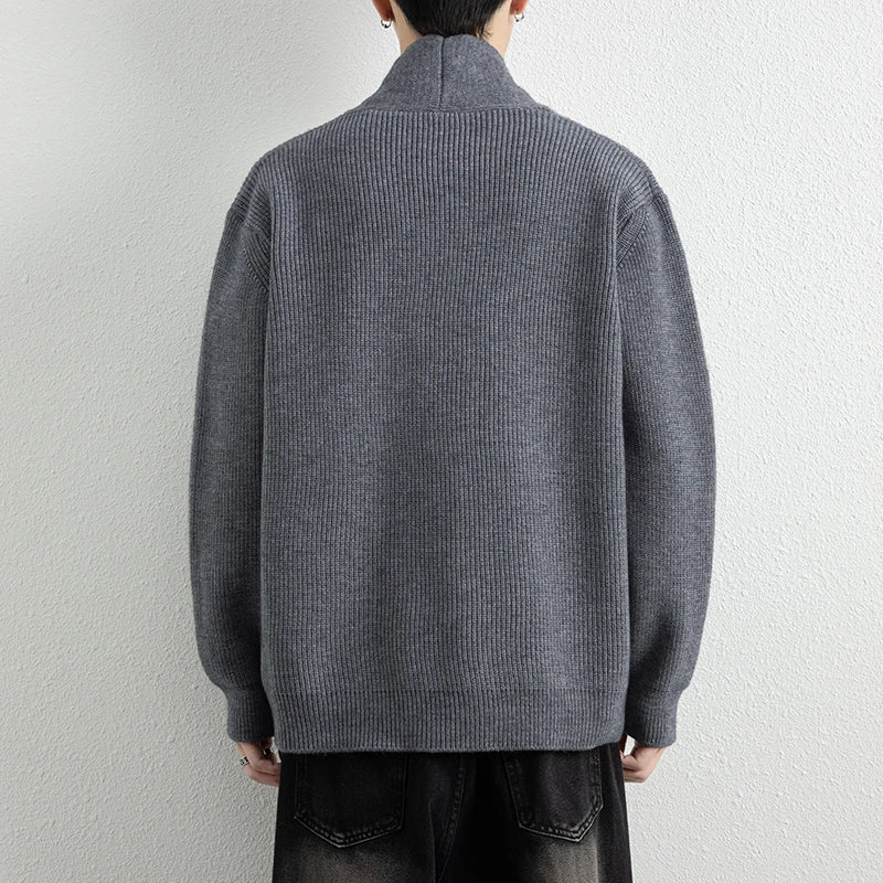 Men's V-Neck Knit Cardigan - Loose Fit Solid Colour Sweatercoat for Spring Autumn