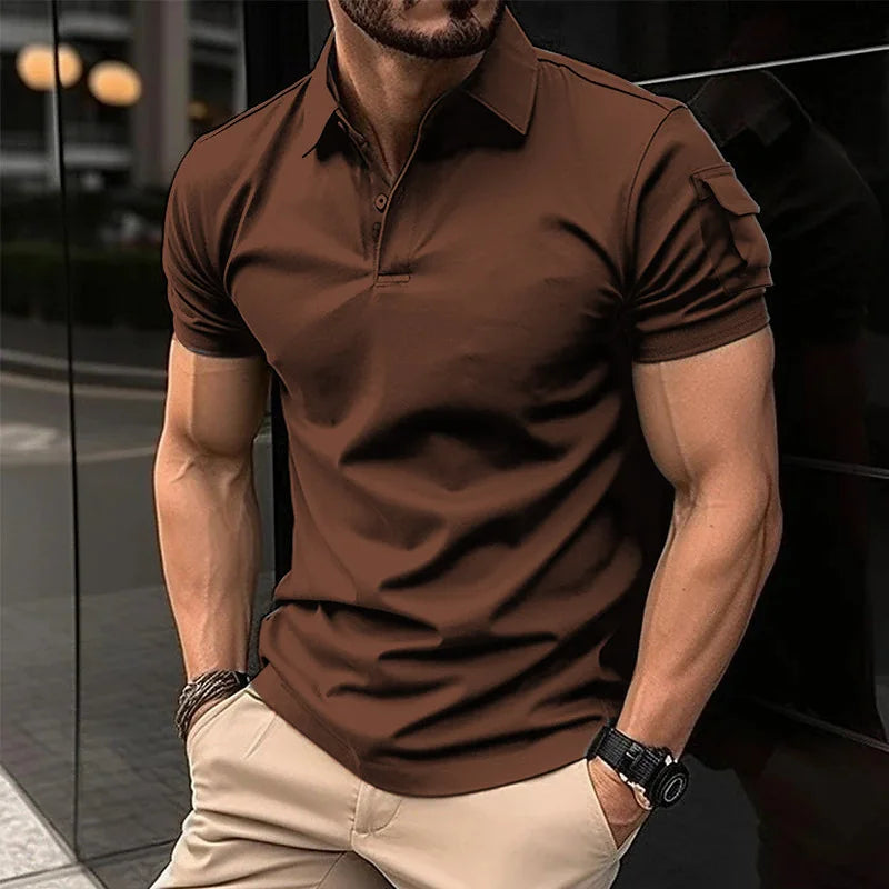 Men's Loose Short Sleeve Turn Down Collar Casual Breathable Polo Shirt