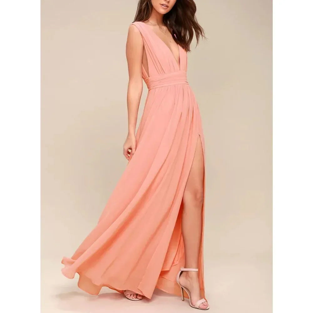 Women Backless Mesh Long  maxi Summer Dress