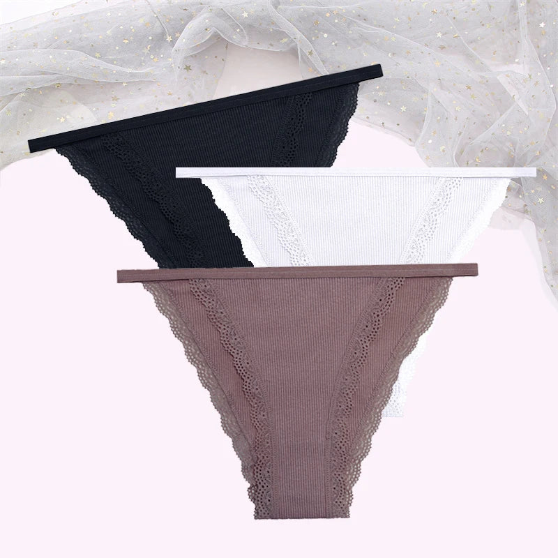 Women's Cotton Lace Briefs 3-Piece Set - Comfortable Underwear