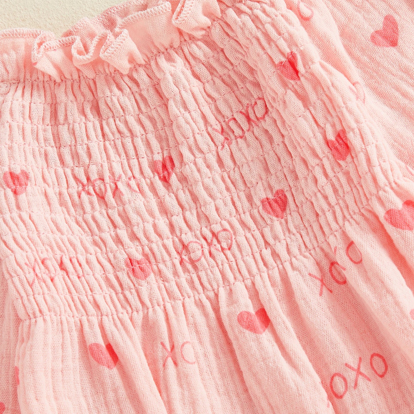 Baby Girls Valentine's Day Romper - Heart Print Smocked Jumpsuit with Headband 0-18M