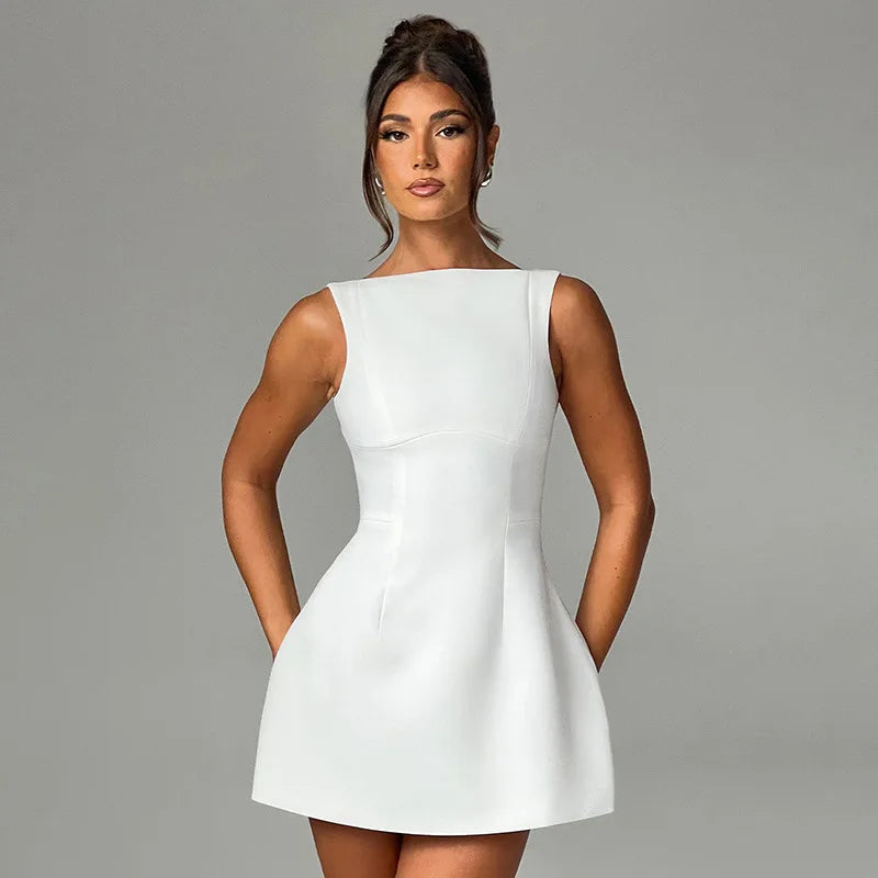 Women's Chic Sleeveless Mini Dress - Backless A-Line Dress