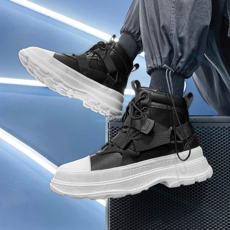 Men's High-Top Platform Sneakers - Casual Ankle Boots