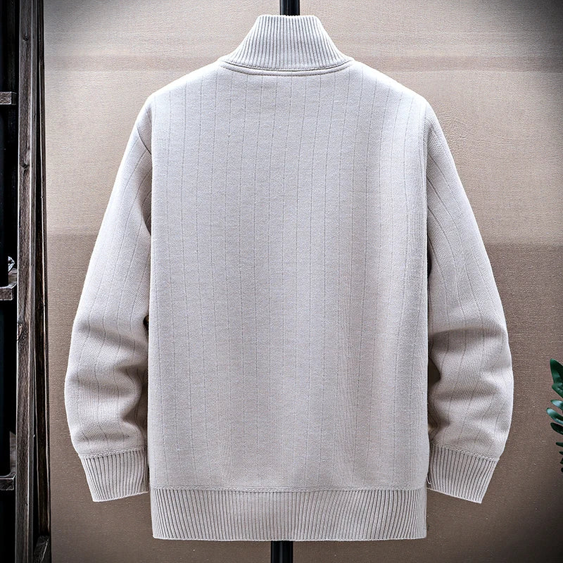 Stand Collar Fleece Knit Cardigan - Thick Sweater Jacket Outerwear