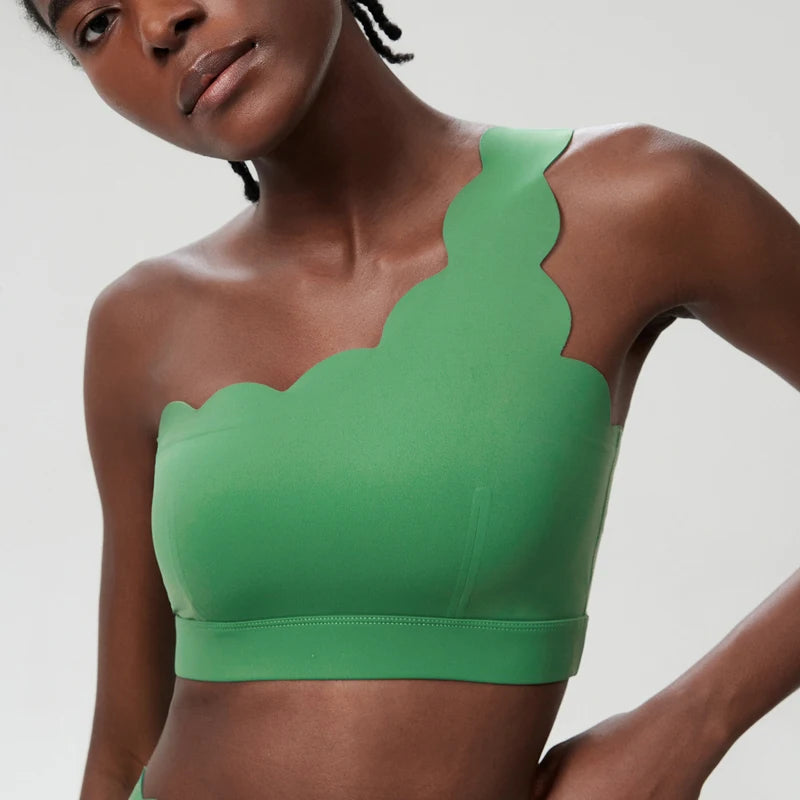 Women's Fitness Yoga Bra Single Strap Sports Underwear Soft Stretchy Gym Running Crop Top Breathable Workout Top