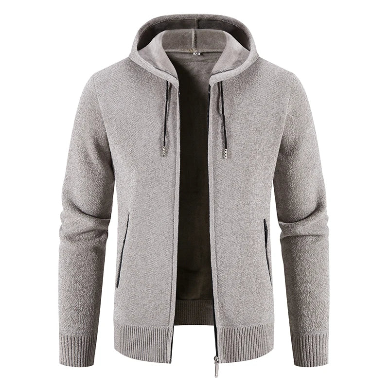 Men's Hooded Fleece Cardigan - Warm Knitted Sweater Jacket with Zipper