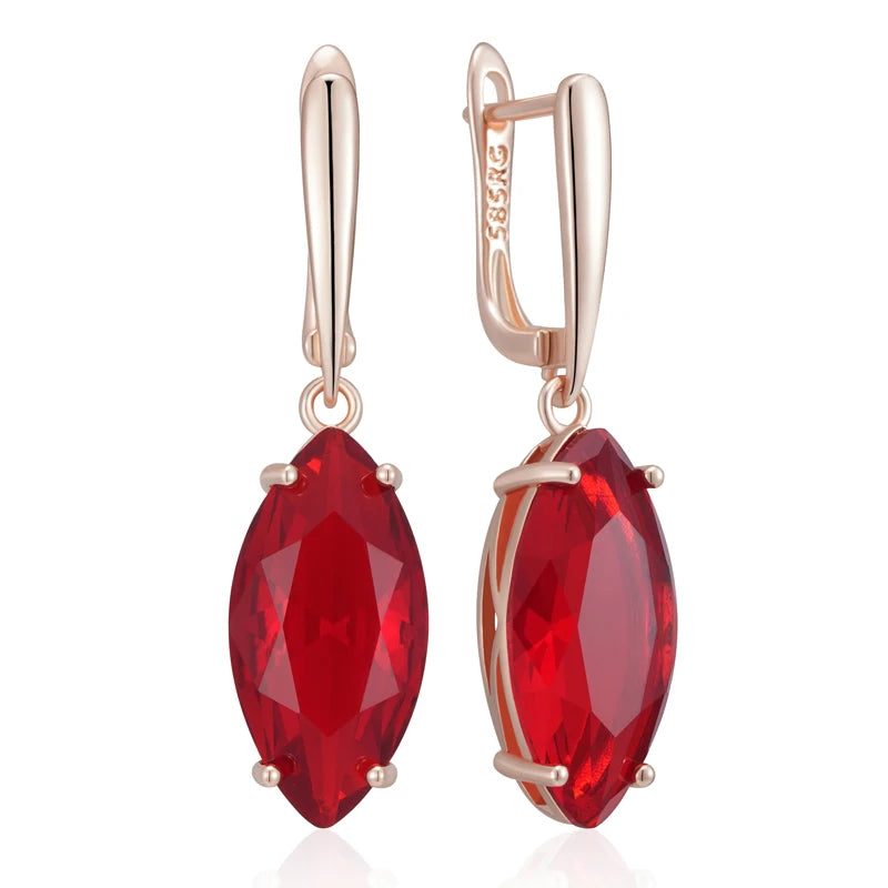 Shiny Rhombus Red Zircon Long Dangle Earrings - Rose Gold Jewelry