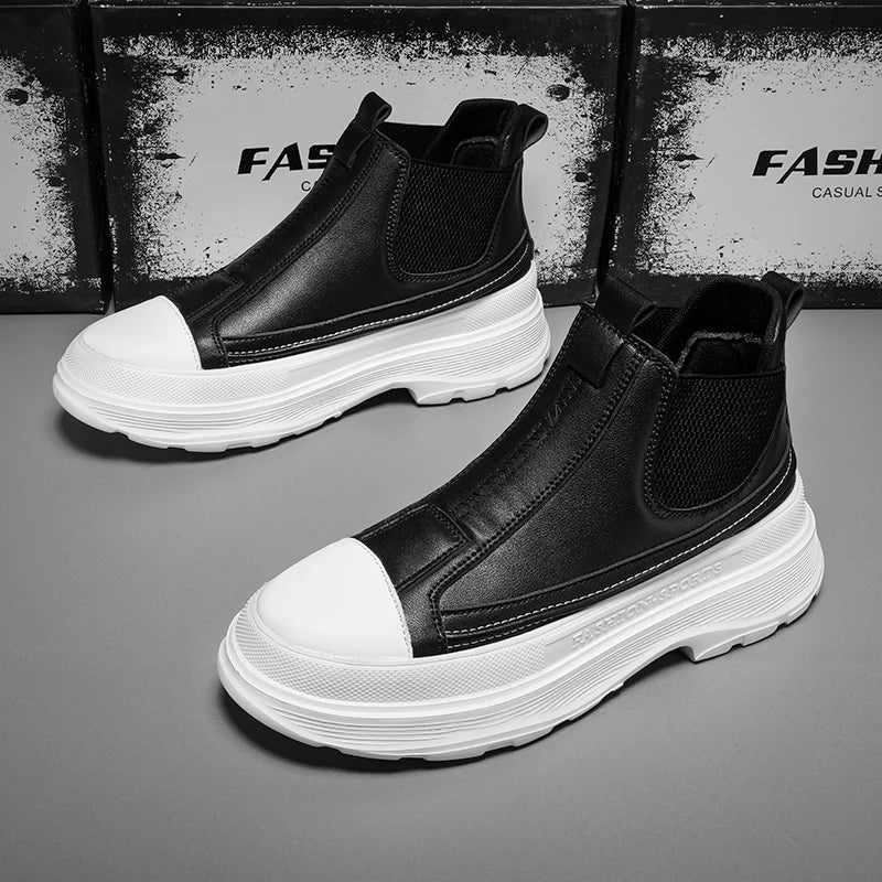 Men's Leather Chelsea Boots - Chunky Platform Sneakers