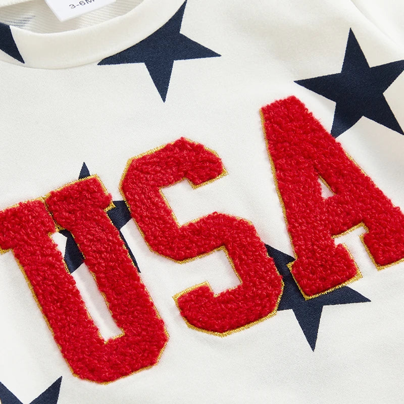 Summer Baby Boys  Short Sleeve USA Embroidery Letters T-shirt with Stars Print Shorts Outfit 3M-3 Years Old