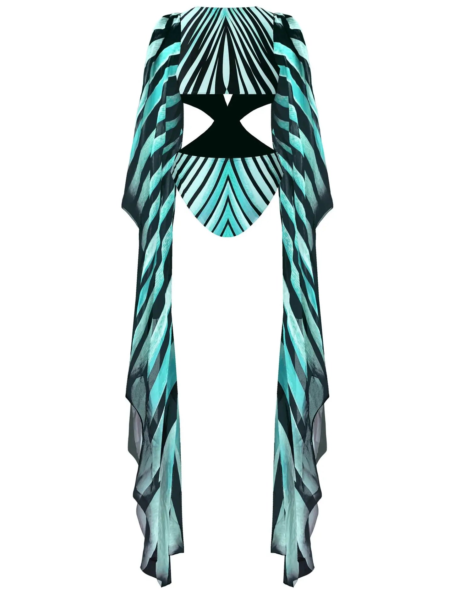 Ruffle Cut Out Long Sleeve Swimsuit