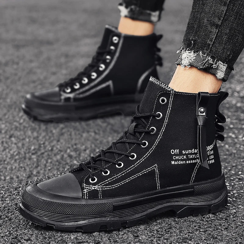 Men's Casual High Top Sneakers Platform  Lace Up Ankle Boots  Comfortable  Canvas Shoes