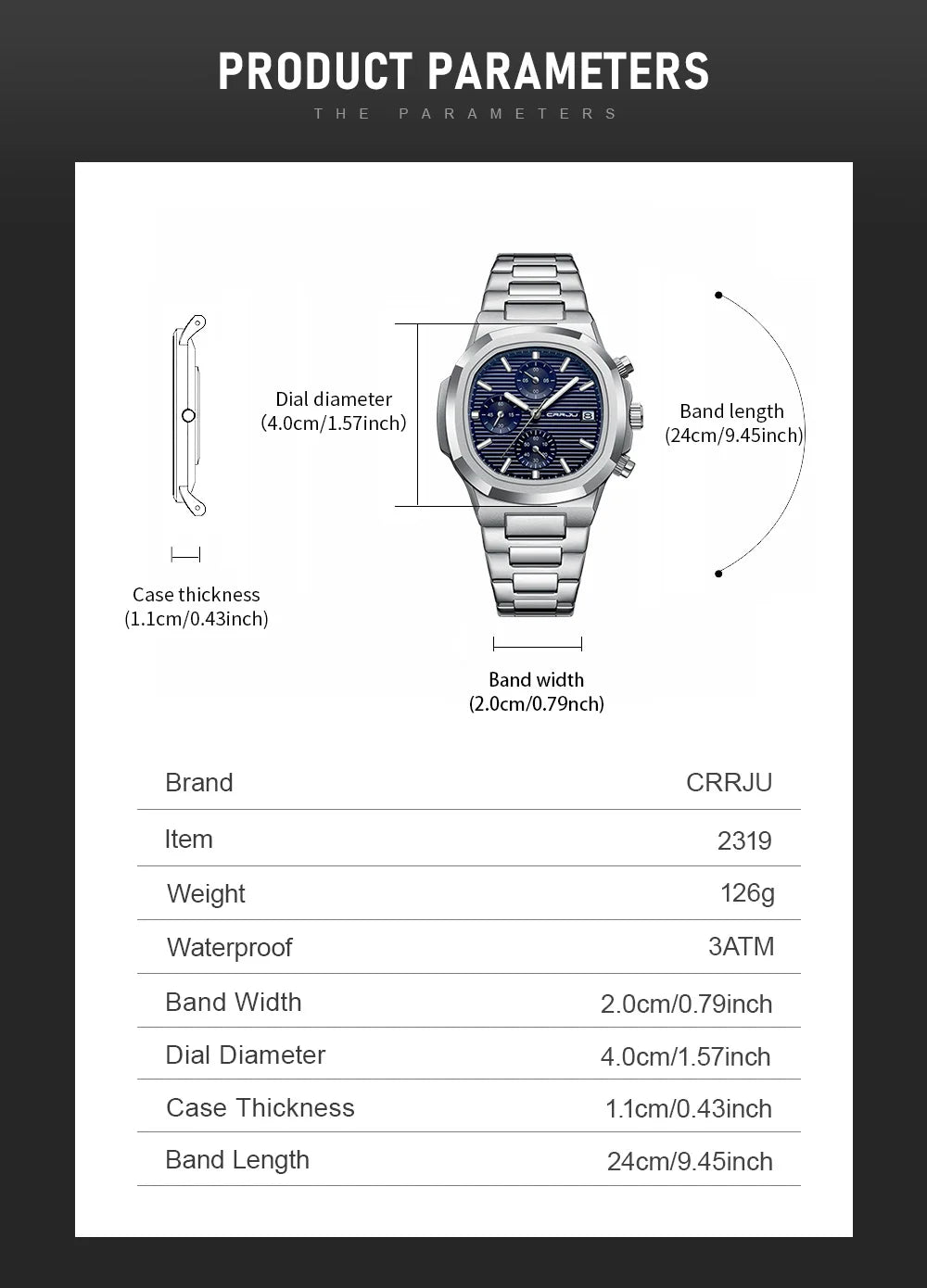 Men's Business Watch - Square Dial Stainless Steel with Luminous Date