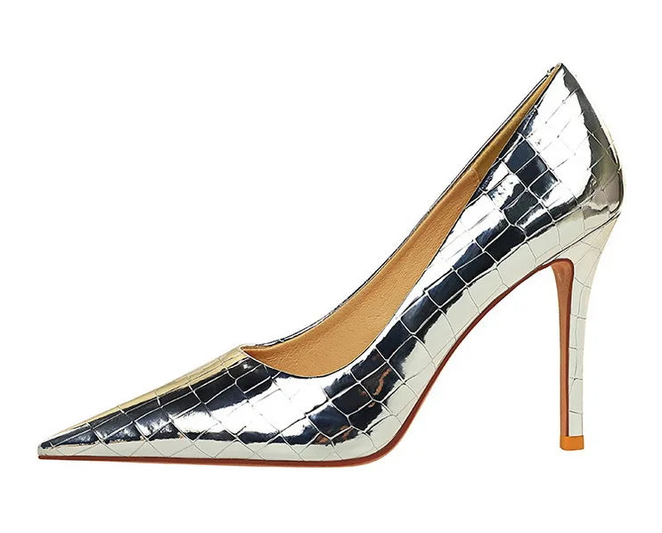 Women's Metal Stone Pattern High Heels Shoes Stiletto Shoes