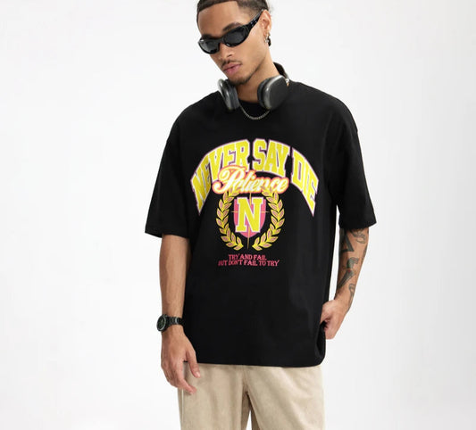 Men's College Printed Suede Beaded American Style Loose Short Sleeve T-Shirt