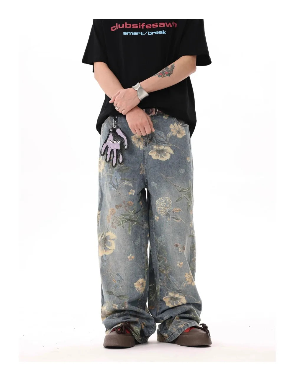 Men's Floral Print Jeans