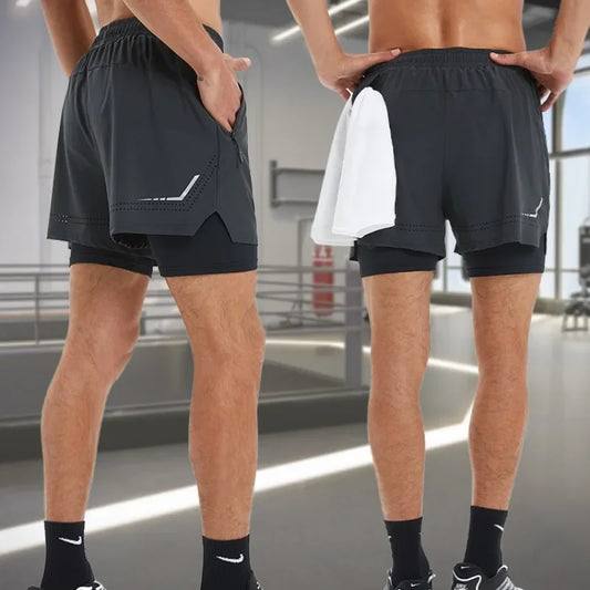 Men's 2 In 1 Running Jogging Gym Fitness Training Beach  Sports Workout Fitness Activewear Shorts