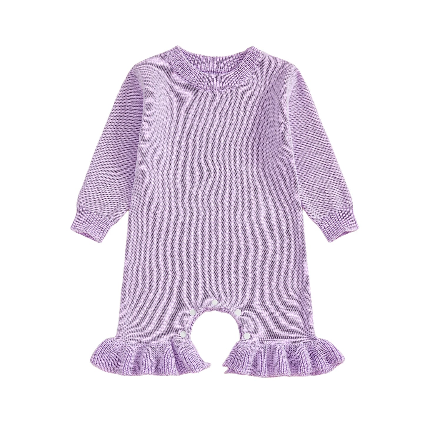 Baby Girl's Knit Romper - Long Sleeve Crew Neck Solid Jumpsuit Sweater