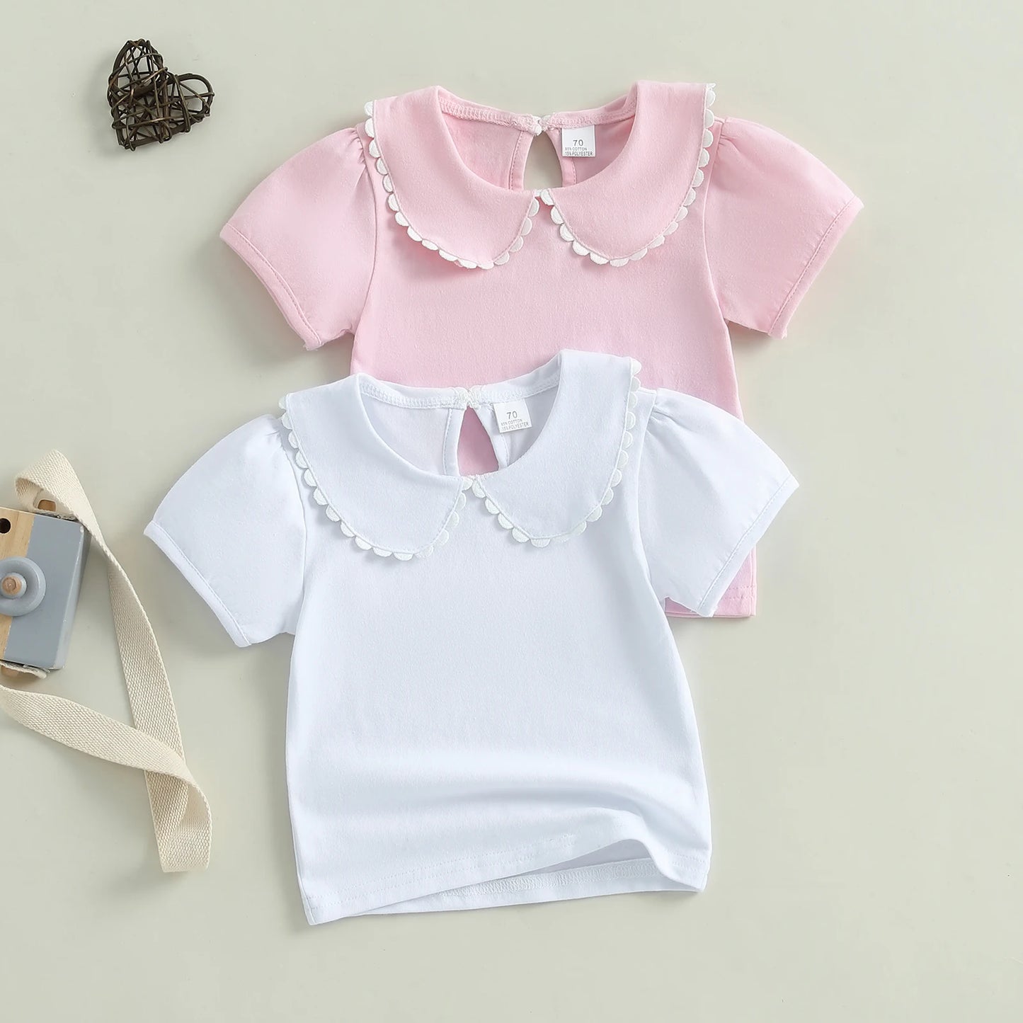 0-6Y Kids Girls Summer Casual  Short Sleeve Doll Collar Pullover Top