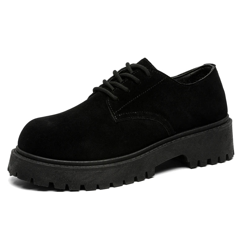 Men's Platform Suede Leather  Lace-up Casual British Shoes