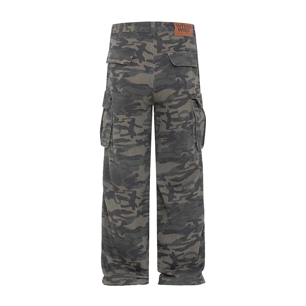 Men's Vintage Multi-pocket Pleated Camouflage Overalls Camo Colossus Baggy Pants