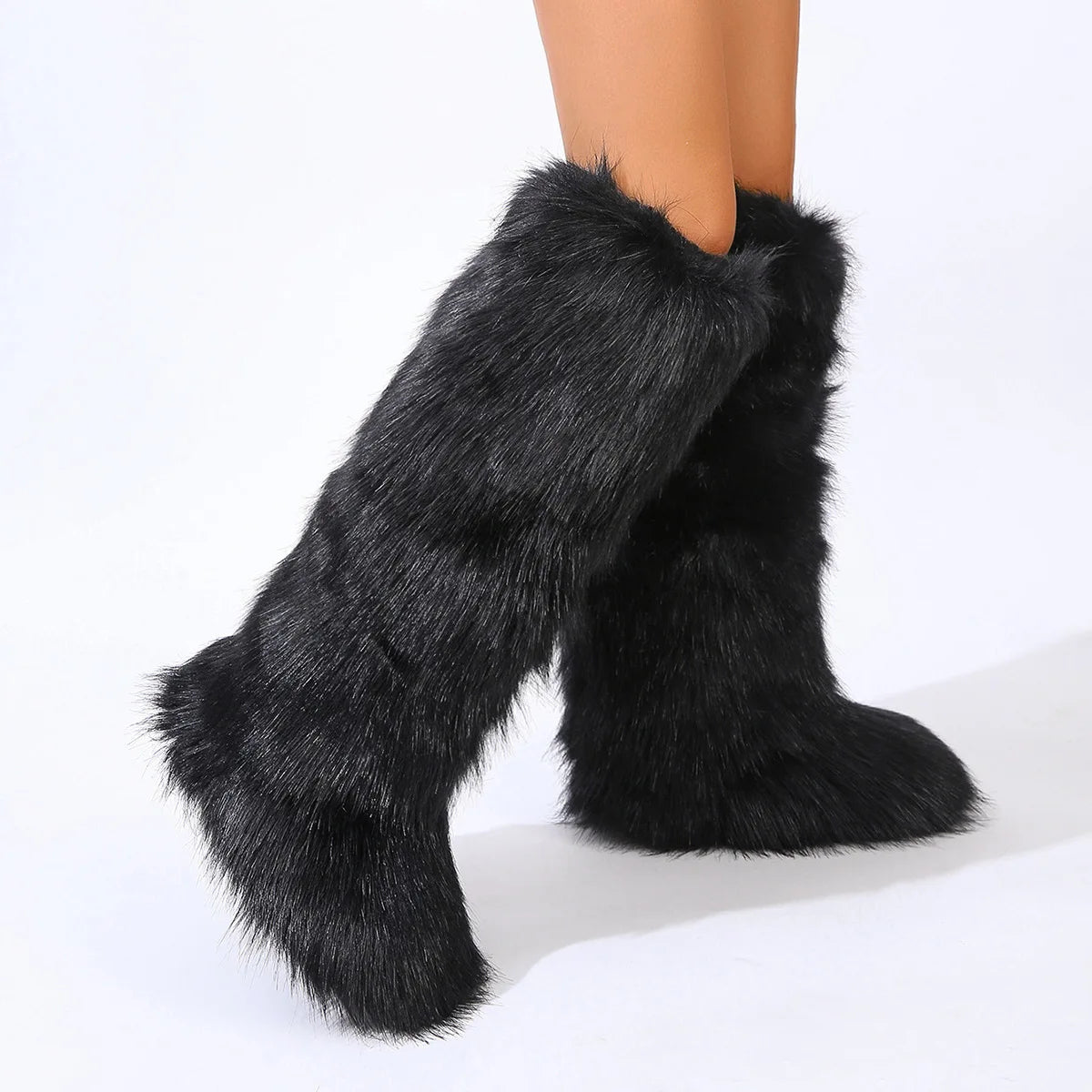 Women's Winter Thigh High Fluffy Plush Knee High Fur Faux Boots