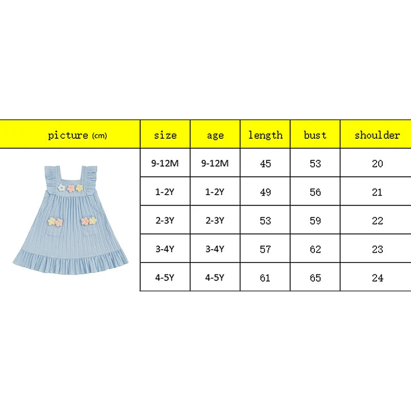0-5Y  Kids Girls Dress Flower Embroidery Fly Sleeve Ruffles Hem Casual Summer A-Line Dress