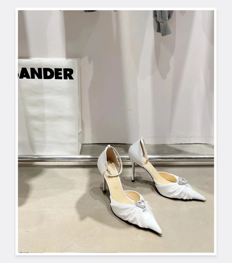 Women's Rhinestone Bowknot Satin Pointed Heel Sandals - Bridesmaid Party Shoes