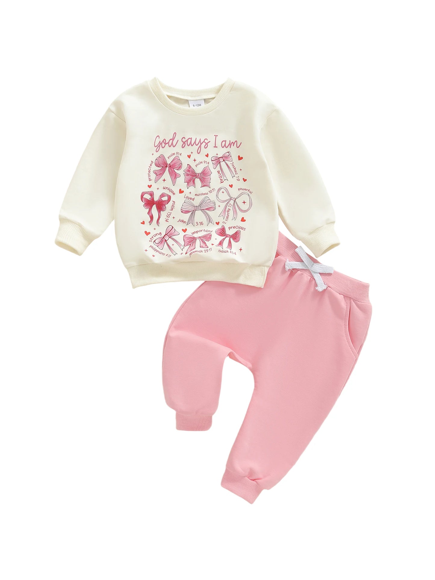Baby Girls Fall Winter Clothes Set - Bow Letter Print Sweatshirt & Pants (0-3Y)