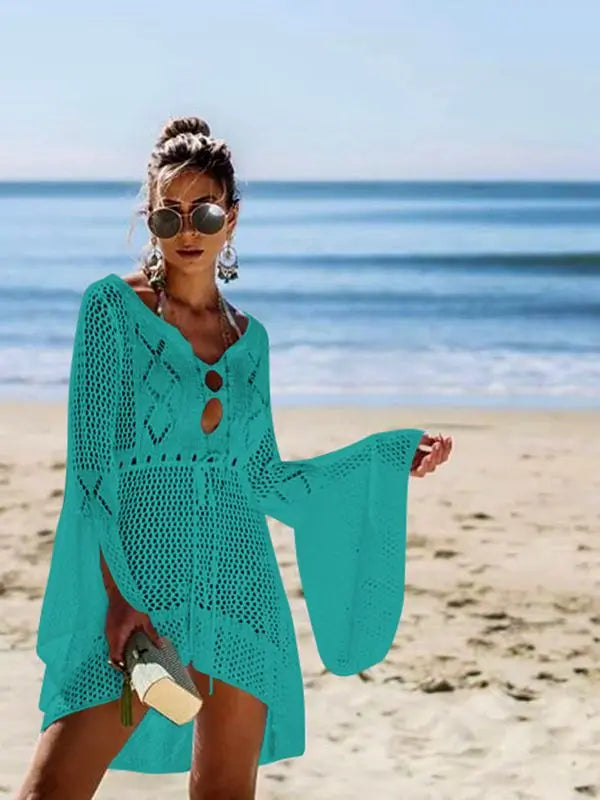 Women's Cover Up Bikini Swimsuit Cover-up Beach Bathing Suit Beach Wear Knitting Swimwear Mesh Beach Dress Tunic Robe