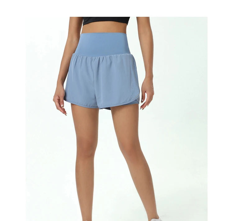 Women's High Waist 2 In 1 Running Breathable Quick Dry Pocket Fitness Gym Sportswear Shorts