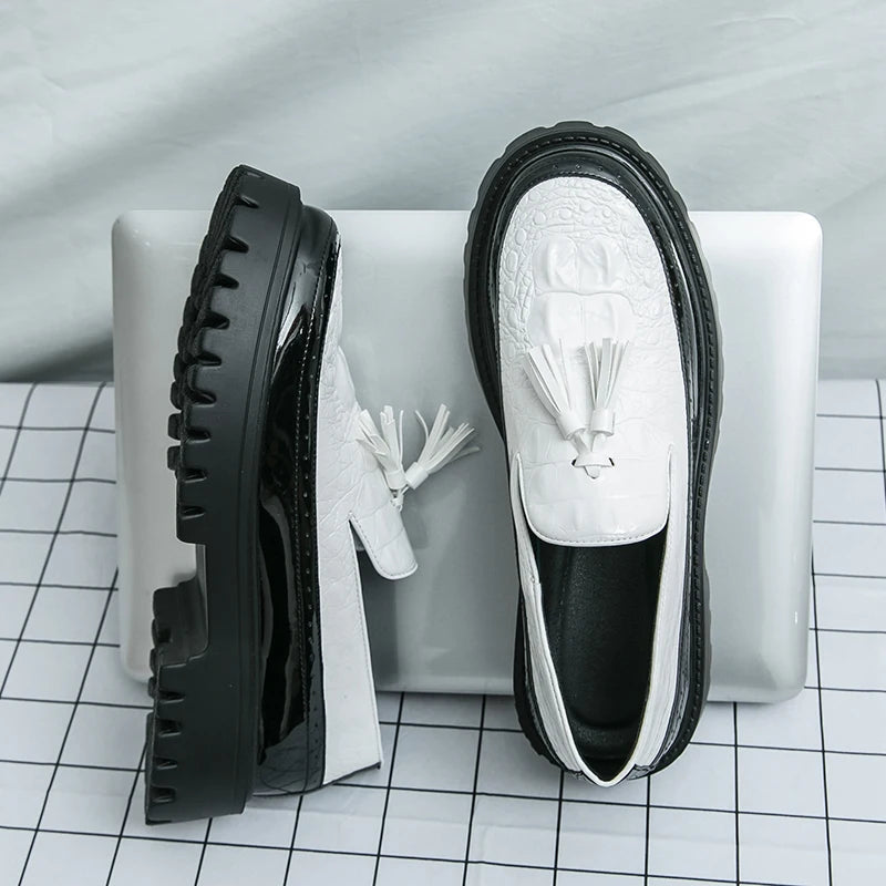 Leather Business Dress Shoes - Men's Slip-On Platform Loafers & Work Flats