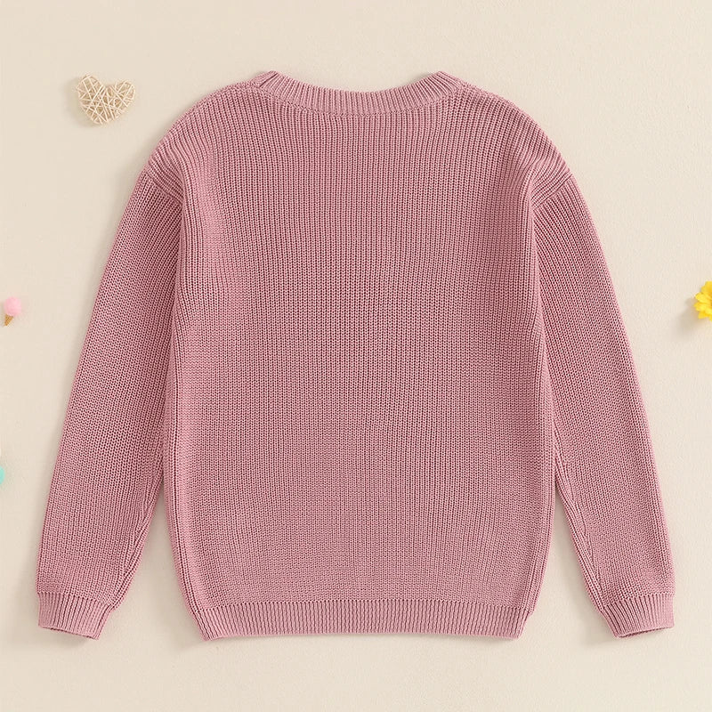 Mommy and Me Matching Baby Girls Sweaters 0-6Y Ribbed Long Sleeve Letter Embroidery Knit Top