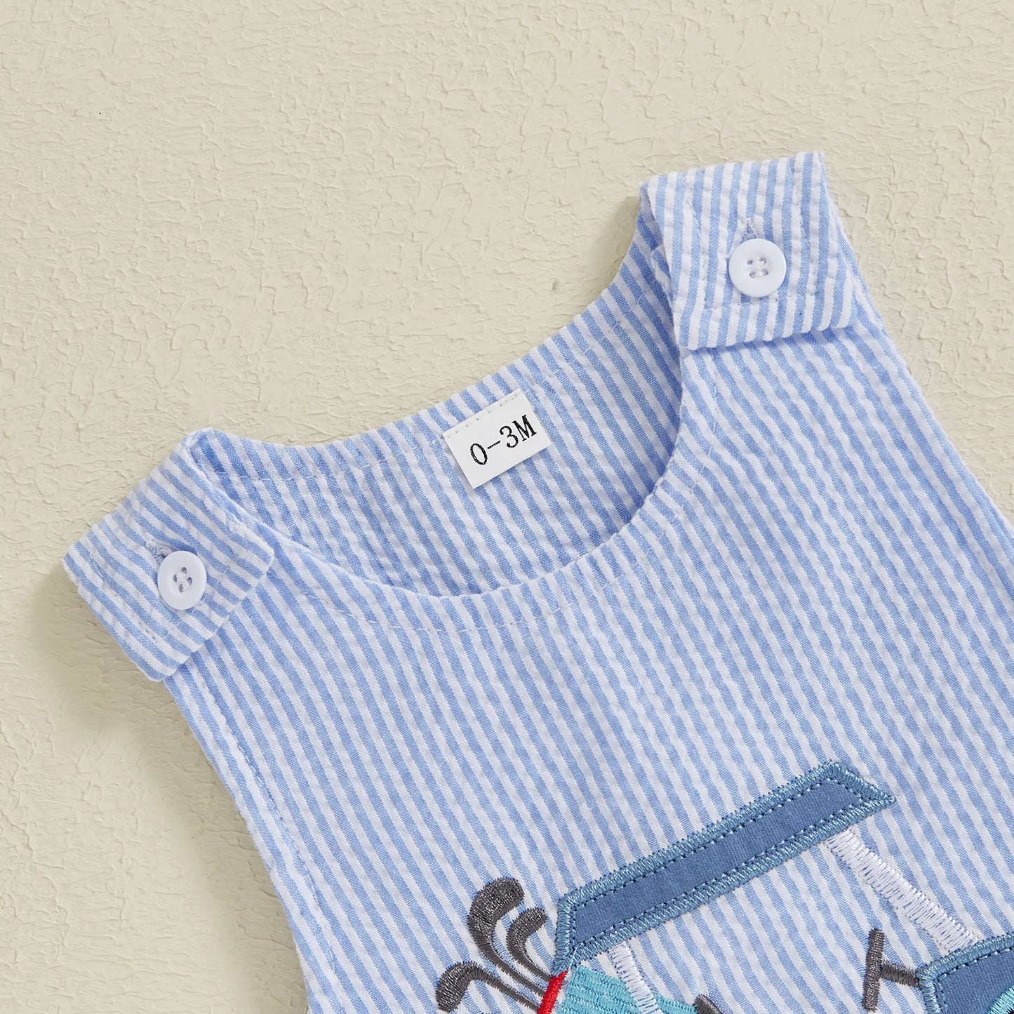 0-18M Baby Boys Romper Sleeveless Crew Neck Striped Print Golf Car Embroidery Summer Jumpsuits Pants
