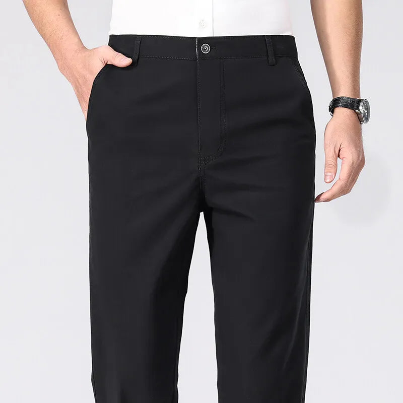 Men's Spring Summer Cotton Smart Casual Lightweight Zipper Fly Straight Breathable Trousers