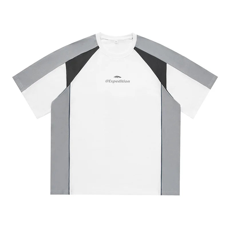 Men's Sports T-Shirt Mesh Breathable Colour Block Letter Print Short Sleeve