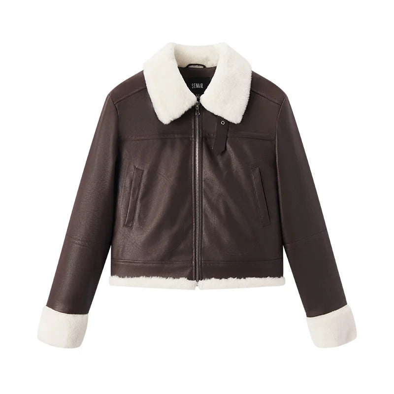 Quilted Faux Leather Cropped Jacket - Women's Winter Outerwear