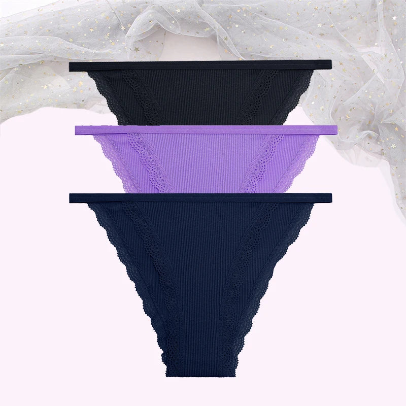 Women's Cotton Lace Briefs 3-Piece Set - Comfortable Underwear