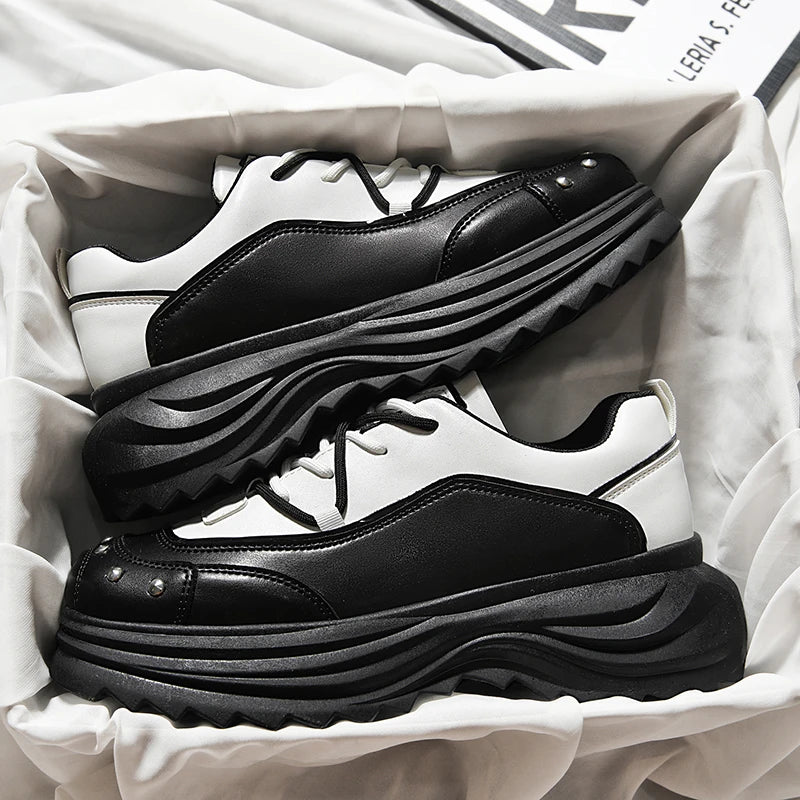 Men's Platform Sneakers with Metal Design - Skateboard Sports Shoes