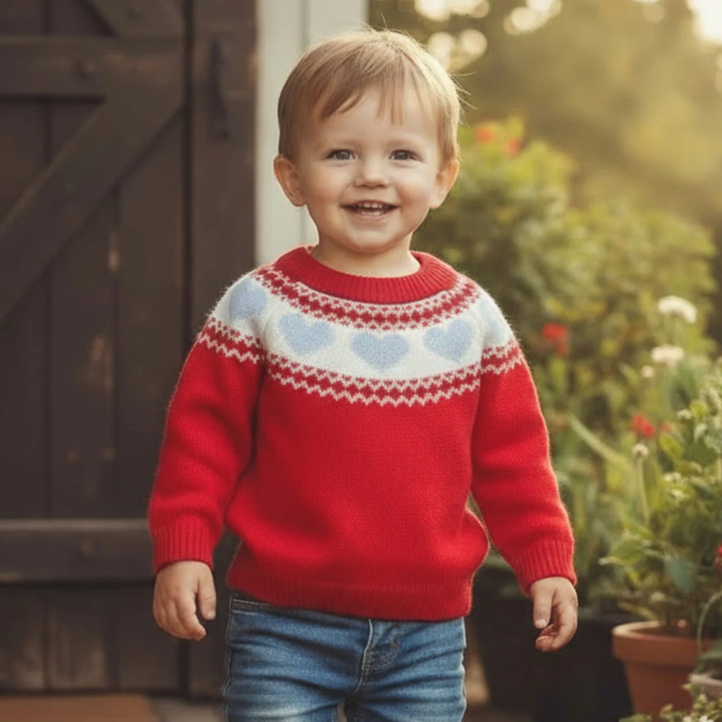 Valentine's Day Heart Pattern Sweater - Toddler & Kids Crewneck Pullover