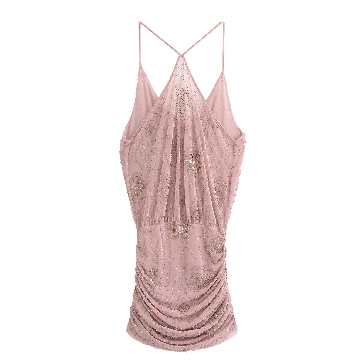 Women's Summer Pleated Slim Fit Backless Sequin Mini Dress