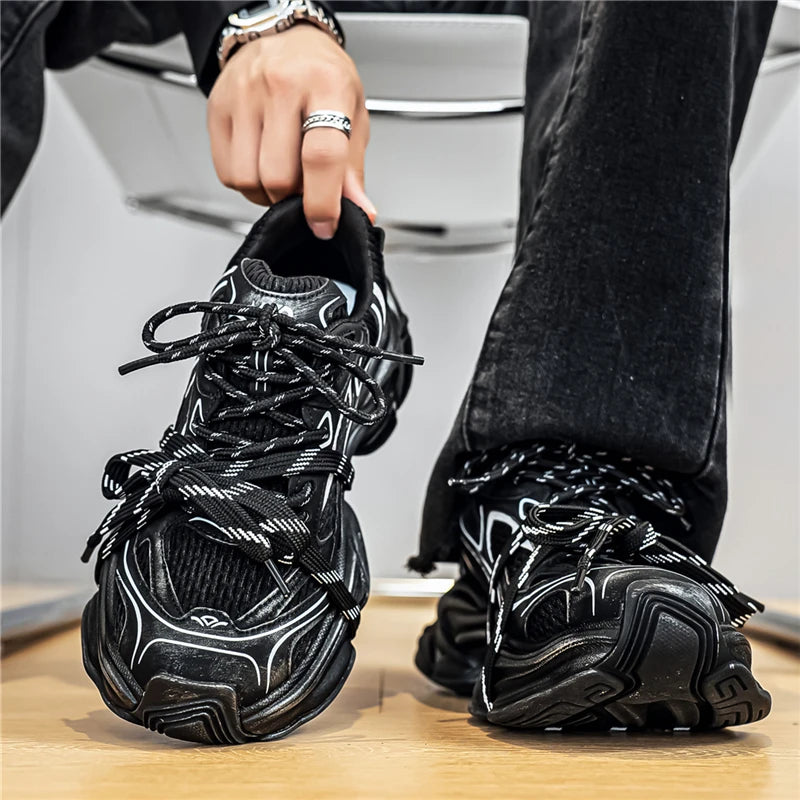 Men's Platform Sneakers - Double Lace Skateboard Running Shoes