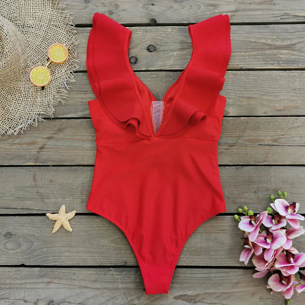 Women's  Ruffle Print Floral One Piece Swimsuit